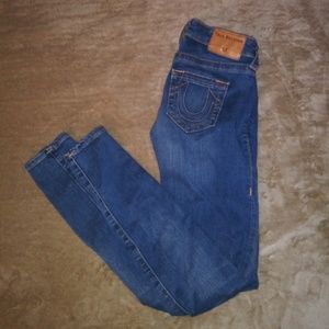 True Religion Midrise Skinny Jeans w/ Calf Cutouts